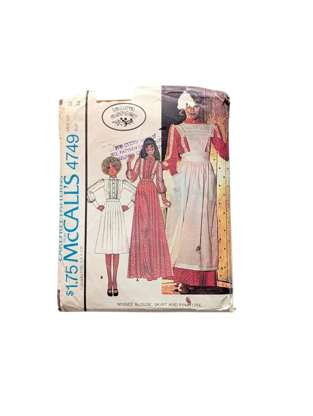 1975 Vintage McCall's Laura Ashley 4749 Sewing Pattern